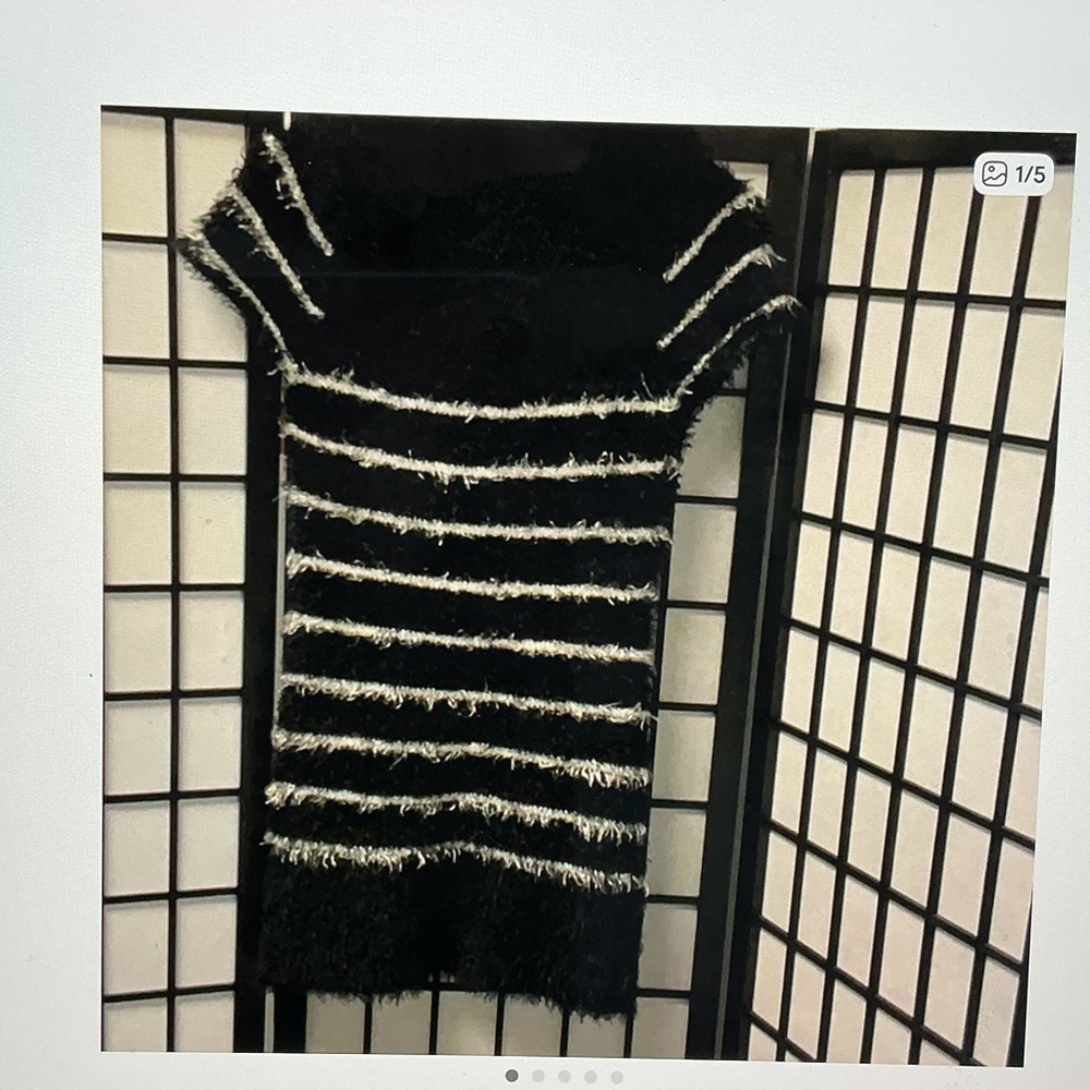 Black & White Striped Fuzzy Knit Women's Sweater Dress